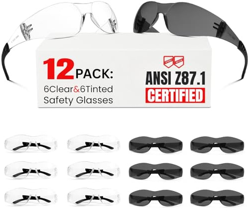 Hoqiwild ANSI Z87.1 Safety Glasses Men Women 12 pack(6pack clear safety glasses+6pack safety sunglasses) Scratch & Impact Resistant eye protection glasses for Construction, Outdoor Sports & Work