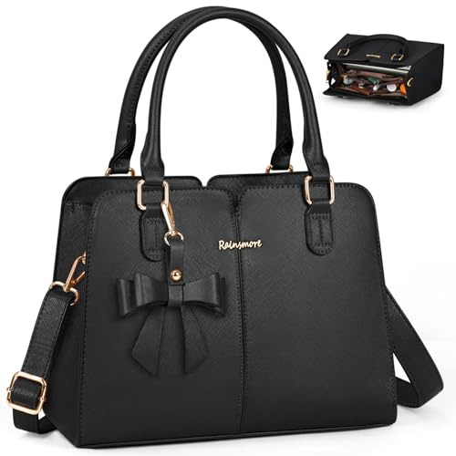 RAINSMORE Borsa Donna in Pelle PU Impermeabile Borsa a Mano con Antifurto Tasca Borse a Tracolla Borsetta Elegante con Fiocco Media Crossbody Tote Bag per Lavoro Shopping Scuola