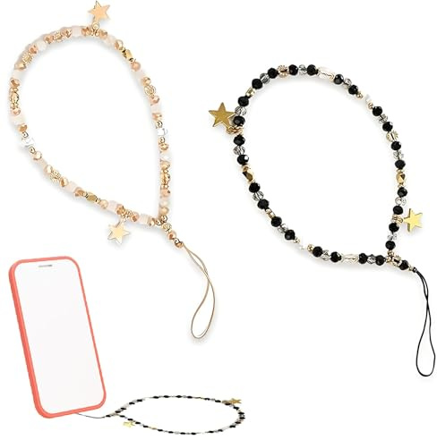 iuiiaii 2Pcs Phone Charm Strap, Phone Bracelet Strap, Five Pointed Star Pendant Beaded Lanyards for Women Cute Bracelet Wrist Straps Lanyard Beaded Etachable Lanyard Decor and Cell Phones Charms