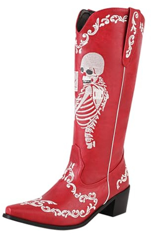 Westernstiefel Damen Druckte Stiefel Damen Cowboy, Cowboystiefel Lang Winterstiefel Mit Blockabsatz Damenstiefel Western Halbstiefel Vintage Trachtenstiefel Spitze Chelsea Boots Übergangsstiefel