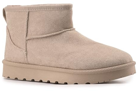 JOMIX Stivali Invernali Donna Caldi con Foderati Pelliccia Sintetica Stivaletti Bassi Classici Effetto Camoscio Trocchetti Pelosi Comodi alla Caviglia Polacchini Imbottiti Inverno WSB255311 Beige 37