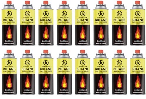 KROWN - Cartuchos de Gas Butano 227g K-250 – Pack para Camping, Hornillos Portátiles, Quemadores y Sopletes (16 Unidades)
