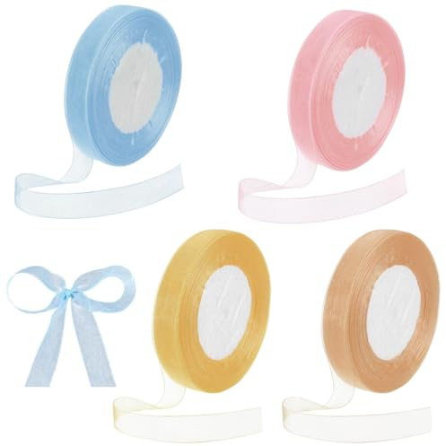 Nastro Regalo a 4 Colori - Nastro di Organza per Pacchi Regalo 1,5 cm x 120 m - Nastro Regalo per Confezioni Regalo, Alberi di Natale, Lavori Manuali, Fiocchi, Inviti di Nozze
