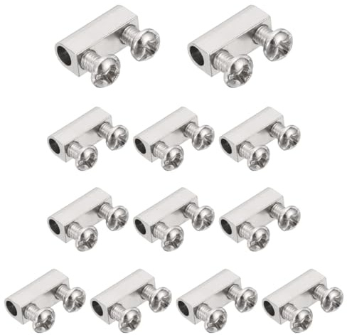 PATIKIL 12 Pcs Wire Rope Cable Clamp, 12 x 4.5mm Copper Double Hole Wire Rope Clips Adjustable Lock Crimping Loop Sleeve Stop for 3.2mm Dia Cable, Silver