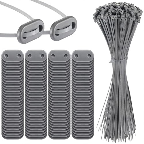Sinmoe 100 Juegos Kit de Fijación para Pantalla Privacidad Bridas para Cables y Placas de Montaje de Fijación Kit de PVC para Alfombras de Privacidad Vallas de Jardín Terrazas Balcón(Gris)