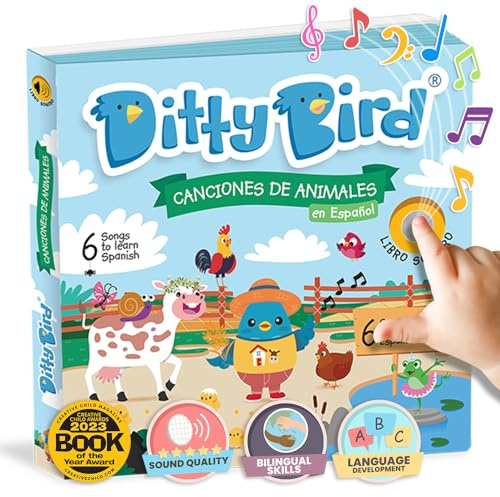 Ditty Bird Livre de Comptines Espagnoles | Apprendre Les chansons des Animaux bilingue pour Tout-Petits, | Livres Sonores Amusants et Interactifs pour Bébés 1-4 Ans | Livre en Espagnol pour Bébés