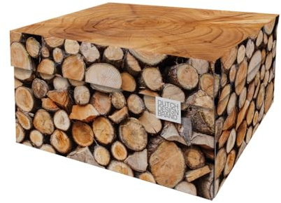 DDB Dutch Design Brand Dekorative Aufbewahrungsboxen mit Deckel – Größe: 38,9 x 31,8 x 21,1 cm – FSC zertifizierter recycelbarer Karton (Druck: Holz, Wood)