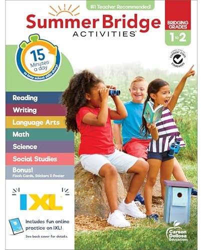 Summer Bridge Activities 1st to 2nd Grade Workbook, Activity Book With Math, Language Arts, Reading Comprehension, Science, Social Studies, Writing, Fitness, Flash Cards, Stickers and More