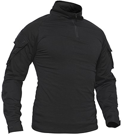 TACVASEN Militär Armee Männer Lange Ärmel Taktisch Kampf T-shirts zum Draußen Wandern Camping Jagd Angeln Klettern Gehen Trekking Schwarz,Schwarz,DE XL