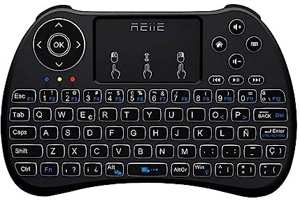 Reiie H9Plus Mini Touchpad Teclado Inalámbrico retroiluminado ,Color Negro QWERTY(tiene Ñ) (H9+)