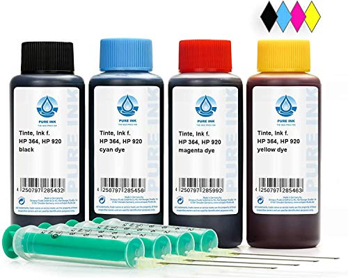 4x 100 ml bläck med rent bläckpatron kompatibelt för HP 300, 364, 920 bläckpatroner, skrivarbläck för HP Deskjet 3070 A, 3070, 3520, 3521, 3522, 3524, D 1600, D 1658, D 1660 etc. (No OEM)
