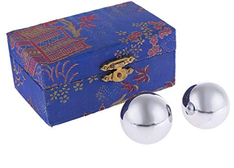 Lachineuse – Caja de Metal Qi Bolas Gong – Bolas Chinas antiestrés – 35 mm – Bolas de Salud de Acero – Caja de Regalo de relajación Zen – Idea de Objeto asiático Asia Japón China – Color Azul