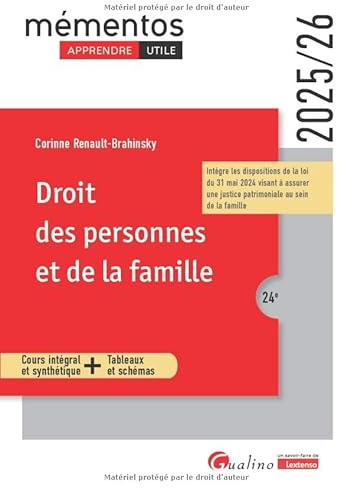 Droit des personnes et de la famille: Intègre les dispositions de la loi du 31 mai 2024 visant à assurer une justice patrimoniale au sein de la famille