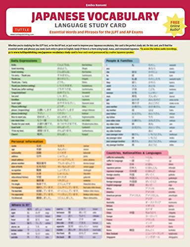 Japanese Vocabulary Language Study Card: Key Vocabulary for Jlpt N5 & N4 Tests, and AP Test (Online Audio Files): Essential Words and Phrases for Jlpt ... the JLPT and AP Exams (Includes Online Audio)