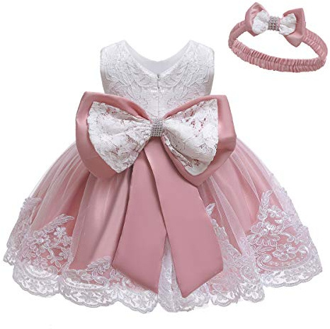 LZH Vestido de Encaje para Niñas Bebés Vestidos de Fores de Bowknot Concurso de Bodas Bautizo Bautizo Vestido de Tutú 0-24 Meses