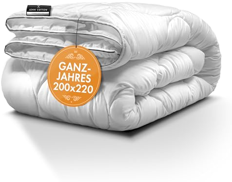 John Cotton Bettdecke 200x220 - Elegant & Atmungsaktive Steppdecke für Allergiker | Oeko-Test Zertifiziert Bettdecken | Ideal Schlafdecke für Frühling & Herbst | Microfaser 220x200 Decke