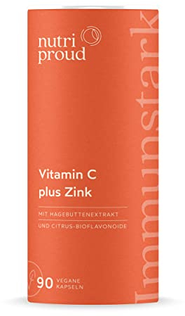 Vitamin C + Zink Hochdosiert - 280 mg Vitamin C, davon 80 mg Hagebuttenextrakt, Premium Vit C: 120 mg Citrus-Bioflavonoide, Hohe Bioverfügbarkeit, 90 vegane Kapseln, ohne Zusatzstoffe, aus Deutschland