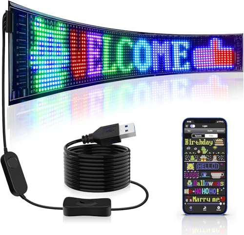 Qnoavve Énormes panneaux LED Enseigne lumineux - 68x12cm Plaque Lumineuse Camion Personnalisé Flexible Affichage LED Programmable App Contrôle pour la voiture Magasin Faire la fête