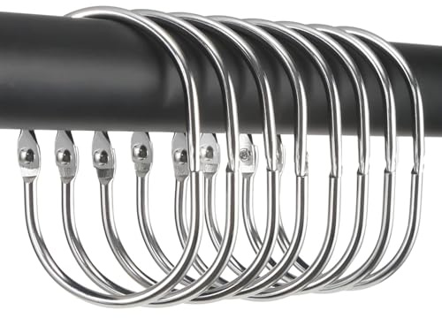 Goowin Shower Curtain Hooks, 24 Pcs Shower Curtain Rings Rust Proof Metal Oval Rings Clasp Closed Shower Curtain Rings for Bathroom Shower Rods Curtains（Chrome）