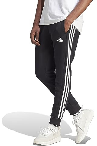 adidas Herren Essentials Fleece 3-Stripes Tapered Cuff Pants, Black/White, XXL