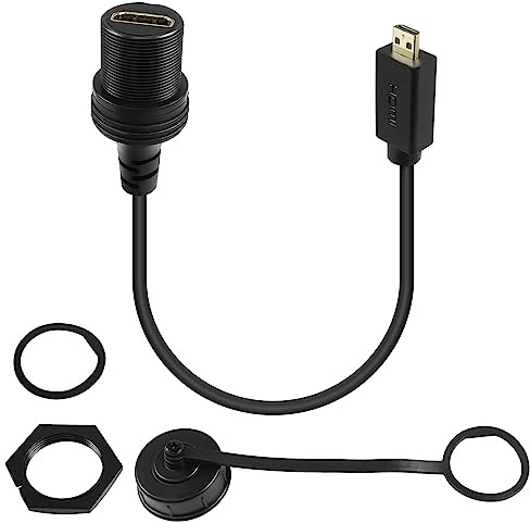 QIANRENON Micro HDMI 2.0 to HDMI 2.0 Threaded Fixed Mount Waterproof Cable 4K Micro HDMI male to HDMI Female Car Dashboard Extension Cable 4K@60Hz, for Phone Camera Car Navigation Tablet,30cm/11.8in