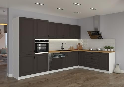 Landhaus Küche Stilo Grau 350x210cm Küchenzeile Einbauküche Eckküche Winkelküche