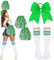 DPKOW Damen Cheerleader Kostüm Zubehör, Mädchen Cheerleader Kostüm Karneval Damen Mädchen Football Kostüm Zubehör Cheerleader Pompons Grün Schleifen Haargummis Strümpfe Damen Mädchen Halloween Zubehör