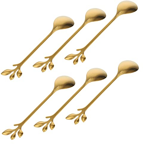 PRETYZOOM 6pcs Long Handle Leaf Shape Stainless Steel Spoons Food Grade Tableware Ice Scoops for Dessert Stirrers for Hot Drinks