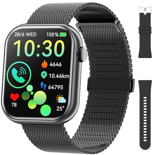 Smartwatch Damen Herren, 1.85 Zoll Touchscreen Smart Watch mit Bluetooth Anrufe, Uhr Damen Herren mit 140+ Sportmodi SpO2 Pulsuhr Schlafmonitor Schrittzähler, Armbanduhr für iOS Android