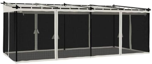 vidaXL Gazebo con Pareti in Rete Crema 6x3 m in Acciaio, Gazebo da Esterno, Padiglione, pergola, Gazebo da Patio, Padiglione da Giardino