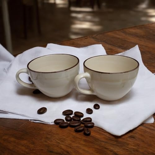 MIELIMON Set de 2 tazones desayuno Tazones De Sopa De Cerámica Taza De Café Grande, Tazas De Sopa Con Asa Apto Para Microondas Y Lavavajillas Para Cereal Postre Ensalada Té Leche de 550 (amarillo)