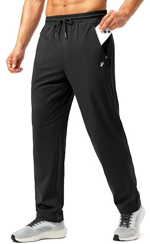 Pudolla Men's Athletic Pants with Zipper Pockets Stretch Workout Sweatpants Lightweight Running Joggers for Men(Black X-Large)