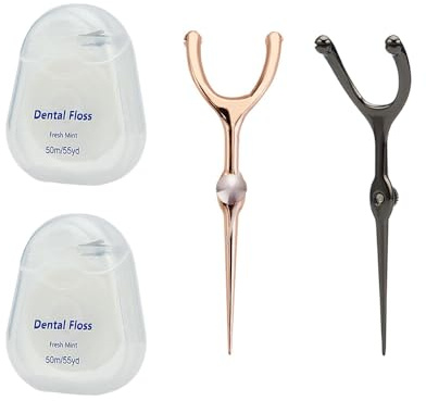 Ximimark 2 Set Stainless Steel Dental Floss Set with Replaceable Picks, Toothpick Holder & 1968.5inch Roll - Portable Oral Care Kit in PVC Case