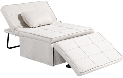 HOMCOM Divano letto pieghevole 3 in 1 divano letto letto 1 posto rivestito in lino, divano letto convertibile con schienale regolabile in 5 posizioni Poggiapiedi e poggiatesta carico 200 kg crema