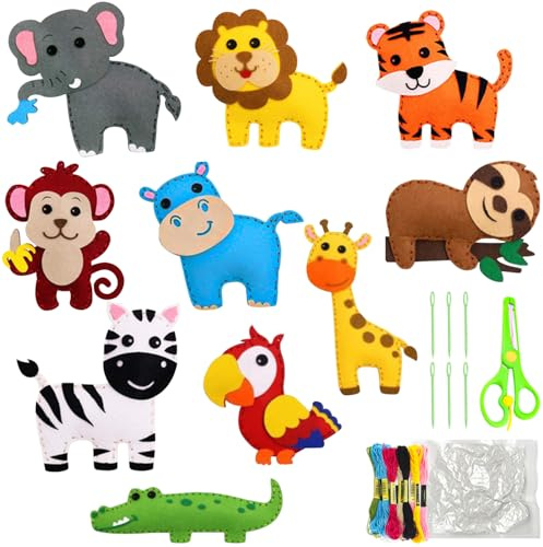 Rayong Kit de Couture Enfant,Kits d'Artisanat en Feutre,Kits de Couture en Feutre de Animal Kit Couture Enfant pour Cadeau De Bricolage,Adapté Aux Débutants (animal)
