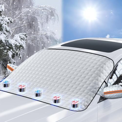 GUODSKHOO Couverture Pare-Brise Hiver Magnétique avec 5 Aimants et Cache Rétroviseur - Protection Anti Neige, Givre, Gel, UV et Poussière - 157 * 118cm / 61.8 * 46.4 Pouces - Pliable