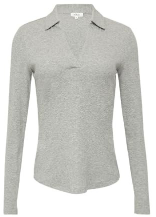 s.Oliver T-Shirt à Manches Longues pour Femme avec col Polo - Côtelé et féminin pour Le Quotidien et Le Bureau, Gris mélangé, 40