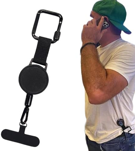 Générique Anti-Theft Telefono Tether, Strap retrattile, sicuro cellulare Harness with Carabiner, Anti-Drop Holder for Outdoor Hiking, Cycling, Climbing, Travel, Nero , Se référer au descriptif