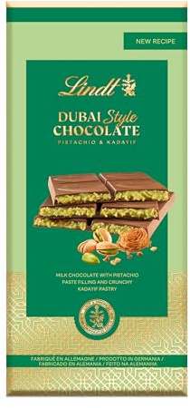 Lindt - Tablette DUBAI STYLE CHOCOLATE - Chocolat au Lait Pistache Kadaif, 145g