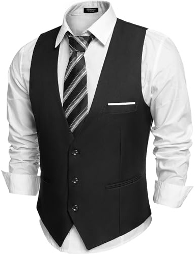 COOFANDY Men's V Neck Sleeveless Business Suit Vests Slim Fit Wedding Waistcoat, Type 02 Black, Medium