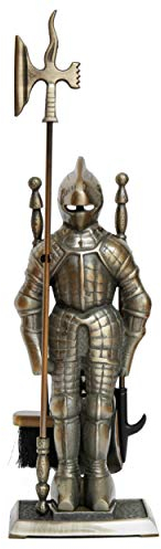 raik Ritter Kunibert Kaminbesteck 4-teilig Gusseisen antike Messing-Optik mit Schaufel, Besen, Schürhaken, Hellebarde 73,5 x 22 x 13 cm