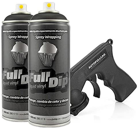AutoFullCar - PACK 2 SPRAY FULL DIP con Adaptador de Spray - 400 ml. Unidad - Vinilo Líquido (NEGRO MATE)