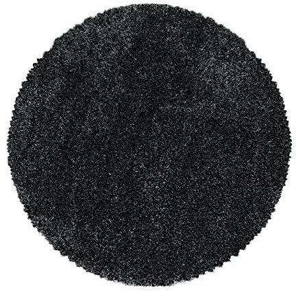 Carpettex Hochflor Teppich - Wohnzimmer Shaggy Flokati Modern Einfarbig 80 cm Rund Anthrazit - Schlafzimmer Weich Flauschig Waschbar - Küche Esszimmer Langflor