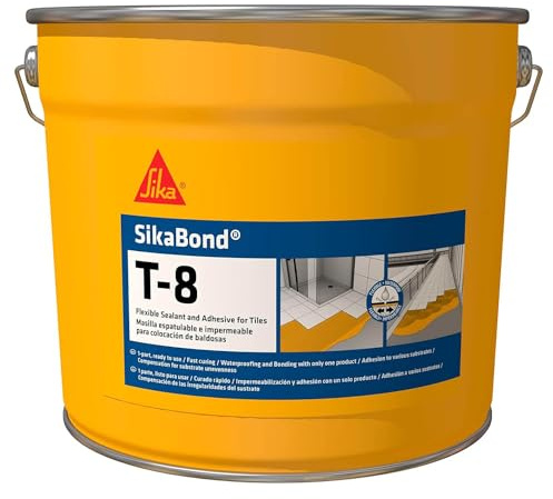 SIKA - Adesivo impermeabilizzante - SikaBond T8, Beige - La soluzione per incollare e proteggere terrazze e bagni dall'acqua in un solo passaggio - Elastico e duraturo - Tanica 10L