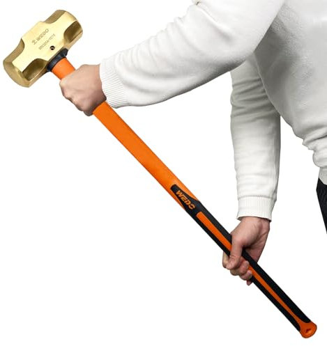 WEDO Messing Fäustel mit Fiberglasstiel,Messinghaupt 10 Pfund Vorschlaghammer,Kopf geschmiedet Stemmhammer,Abbruchhammer,Länge 900mm,Einsatz bei Präzisionsabbrucharbeiten,DIN Norm
