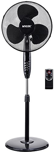 MYLEK Pedestal Fan 16 45W with Remote Control - Oscillating Stand Fan with Timer, 3 Speed Settings & 3 Wind Modes - Remote Control Operated (Black)