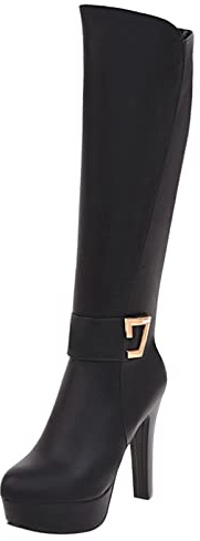 Diuniarza Stivali Alti Fino Al Ginocchio da Donna, Stivali da Vestito Tacco a Blocco Zip Punta Rotonda Boots Eleganti con Plateau, 23218Yve Nero Numero 39 EU