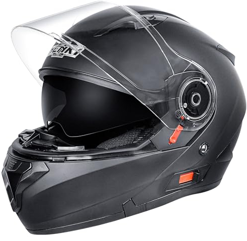 NENKI Helm Motorrad, Motorradhelm Zertifiziert nach ECE 22.06, Klapphelm Motorrad Herren, Schwarzer Helm, L(59-60 cm)