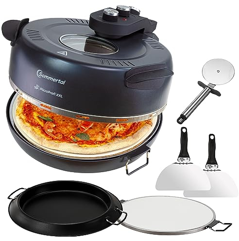 Four à pizza Sommertal PizzaProfi XXL avec plaque en pierre de 39 cm - four à pizza électrique, jusqu'à 400°C - Ensemble de 5 pièces avec insert de poêle, 2x pelle à pizza, cutter, pierre à pizza