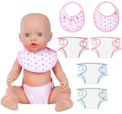Aolso Bavaglini e Pannolini per Bambole, Set di 6 Accessori per Bambole Bavaglini e Pannolini in Tessuto per Bambole, Lavabile, Riutilizzabile, Idee Regalo per Bambini, Colorato